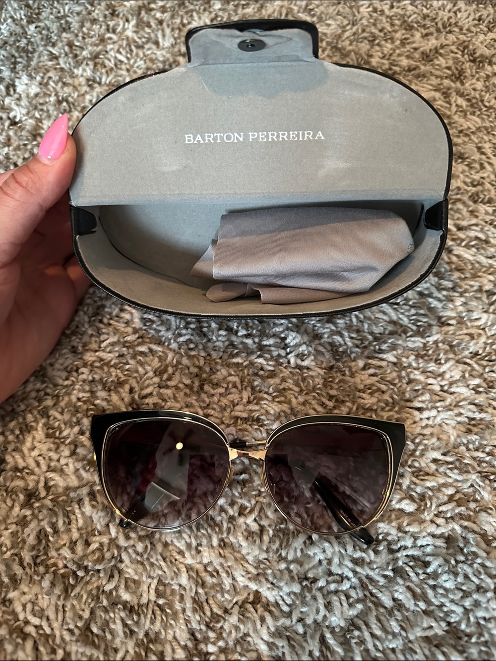 Barton Perreira Black Cat-Eye Sunglasses with Gold Trim
